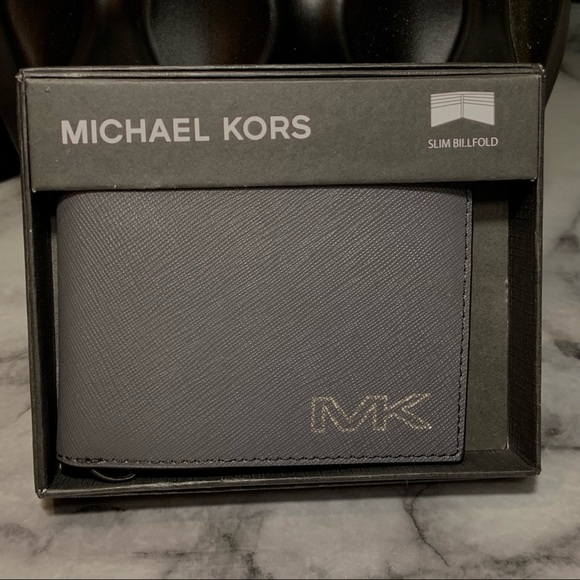Michael Kors Men\'s Slim Billfold Grey Leather Wallet NWT $98